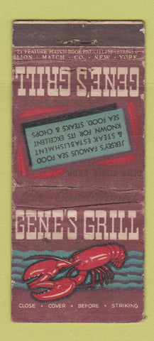 Matchbook Cover - Gene's Grill  NJ WORN 21 Strike Feature