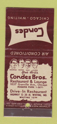 Matchbook Cover - Condes Restaurant Chicago IL Whiting IN 21 Strike Feature