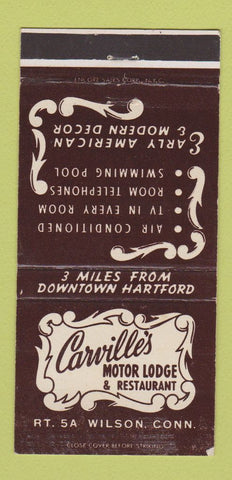 Matchbook Cover - Carville's Motor Lodge Restaurant Wilson CT 30 Strike