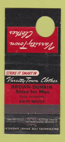 Matchbook Cover - Varsity Town Clothes Brown Dunkin Tulsa OK 21 Strike Feature