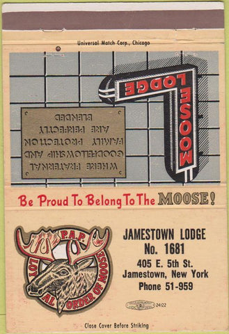Matchbook Cover - Jamestown NY Moose Lodge 40 Strike