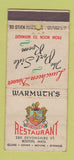 Matchbook Cover - Warmuth's Restaurant Boston MA WEAR 30 Stick