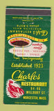 Matchbook Cover - Charles Restaurant Worcester MA 30 Strike