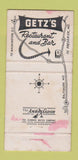 Matchbook Cover - Getz's Restaurant Baltimore MD lobster WEAR 30 Strike
