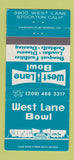 Matchbook Cover - West Lane Bowling Stockton CA 30 Strike