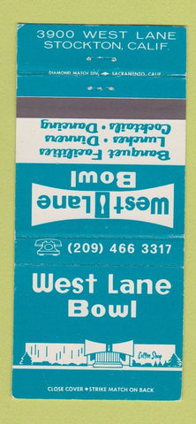 Matchbook Cover - West Lane Bowling Stockton CA 30 Strike