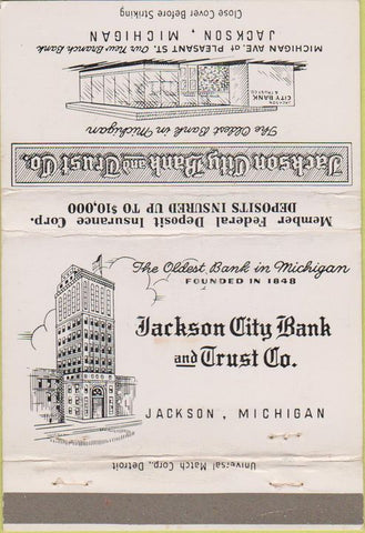 Matchbook Cover - Jackson City Bank Trust Jackson MI 40 Strike