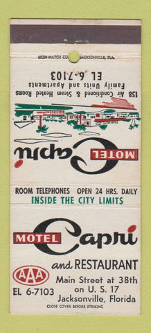 Matchbook Cover - Hotel Capri Restaurant Jacksonville FL 30 Strike