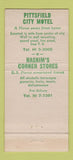 Matchbook Cover - Pittsfield City Motel MA 30 Strike