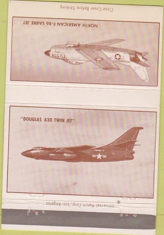 Matchbook Cover - F-86 Sabre Jet Douglas A3D Jet Los Angeles CA 40 Strike