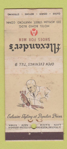 Matchbook Cover - Alexander's Men's Shoes Hartford CT WEAR 21 Strike Feature