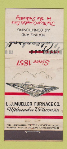 Matchbook Cover - LJ Mueller Furnace Milwaukee WI WEAR 21 Strike Feature
