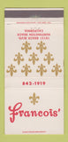 Matchbook Cover - Francois French Restaurant Huntington Beach CA 30 Strike