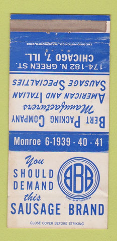 Matchbook Cover - Bert Packing Sausage Chicago IL WEAR 30 Strike