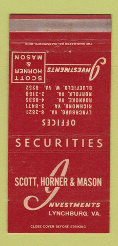 Matchbook Cover - Scott Horner Mason Investments Lynchburg VA 30 Strike