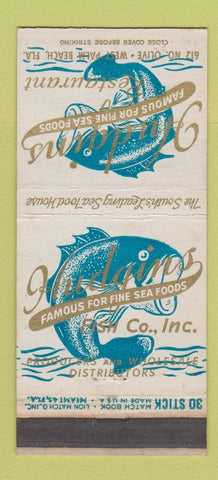 Matchbook Cover - Hudgins Seafood West Palm Beach FL WEAR 30 Stick