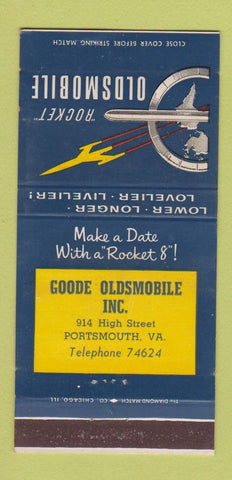 Matchbook Cover - Oldsmobile Rocket Goode Portsmouth VA 30 Strike