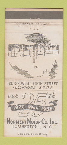 Matchbook Cover - Norment Motors Lumberton NC 1952 Ford WEAR 30 Strike