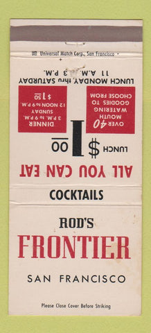 Matchbook Cover - Rod's Frontier San Francisco CA restaurant 30 Strike