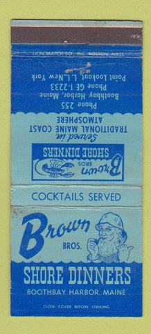 Matchbook Cover - Brown Bros Shore Dinners Boothbay Harbor ME 30 Strike