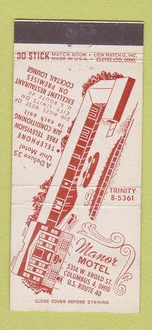 Matchbook Cover - Manor Motel Columbus OH 30 Stick