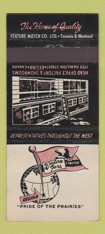 Matchbook Cover - Western Furs Regina SK 21 Strike Feature