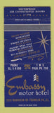 Matchbook Cover - Embassy Motor Hotel Franklin Park IL 30 Strike