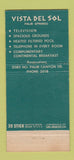 Matchbook Cover - Vista Del Sol Hotel Palm Springs CA girlie WEAR 30 Stick