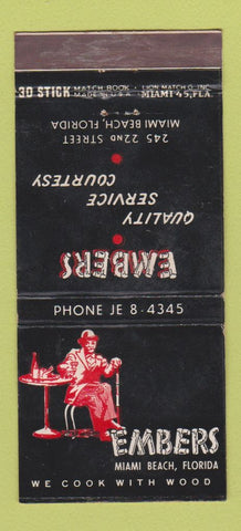Matchbook Cover - Embers Restaurant Miami Beach FL WEAR 30 Stick