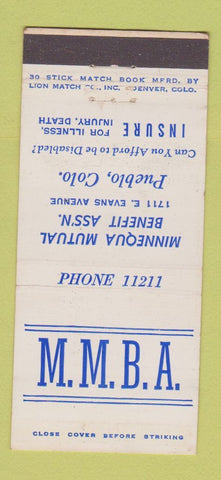 Matchbook Cover - Minnequa Mutual Insurance Pueblo Colorado 30 Stick