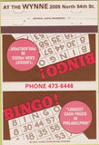 Matchbook Cover - Bingo at the Wynne Philadelphia PA 40 Strike
