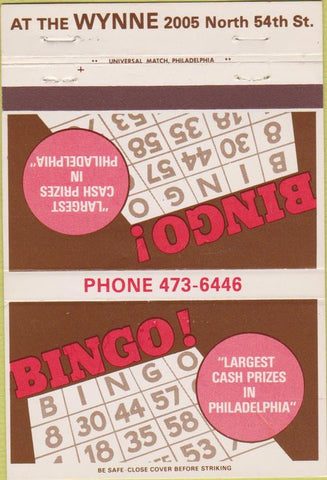 Matchbook Cover - Bingo at the Wynne Philadelphia PA 40 Strike