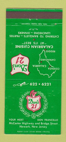 Matchbook Cover - Don's 21 Newark NJ Italian Restaurant 30 Strike