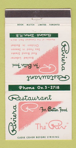 Matchbook Cover - Riviera Restaurant St John NB 30 Strike