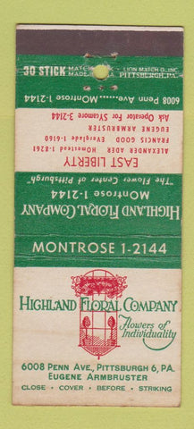 Matchbook Cover - Highland Floral Pittsburgh PA  30 Stick