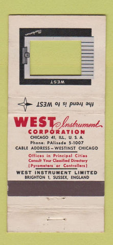 Matchbook Cover - West Instrument Chicago IL Brighton England 21 Strike Feature