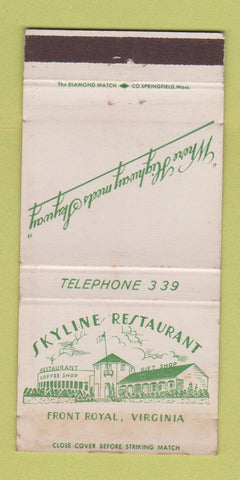 Matchbook Cover - Skyline Restaurant Front Royal VA WEAR 30 Strike
