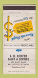 Matchbook Cover Frigidaire Refrigerator LH Kieffer Belleville IL WEAR 30 Strike