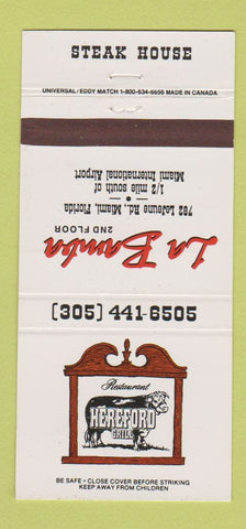 Matchbook Cover - La Bamba Hereford Grill Steak Miami FL 30 Strike