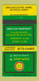 Matchbook Cover - Sam Wood Chinese Restaurant Les Saules QC 30 Strike