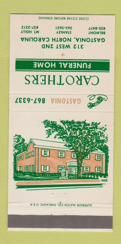 Matchbook Cover - Carothers Funeral Home Gastonia NC Stanley Belmont 30 Strike