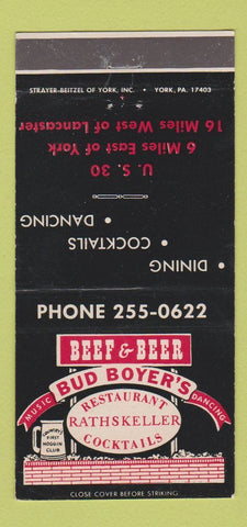 Matchbook Cover - Bud Boyer's Restaurant York PA 30 Strike
