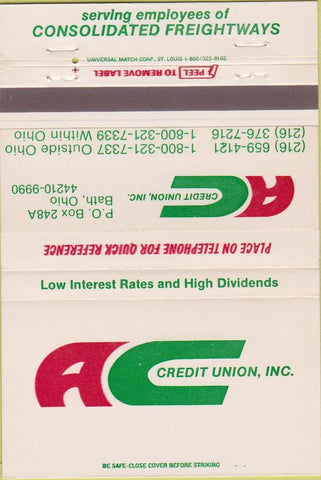 Matchbook Cover - AC Credit Union Bath OH 40 Strike