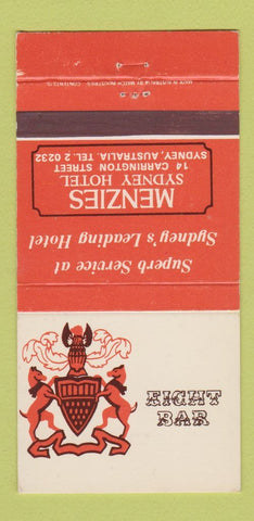 Matchbook Cover - Fight Bar Menzies Sydney Hotel Australia 30 Strike