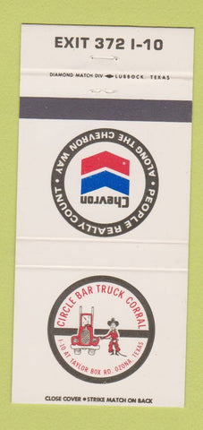 Matchbook Cover - Chevron oil gas Circle Bar Truck Corral Ozona TX 30 Strike