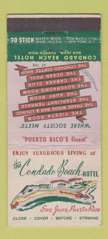 Matchbook Cover - Condado Beach Hotel San Juan Puerto Rico 30 Stick