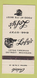 Matchbook Cover - Lofy's Restaurant Detroit MI 30 Strike
