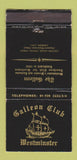 Matchbook Cover - Galleon Club Westminster London UK 30 Strike