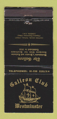Matchbook Cover - Galleon Club Westminster London UK 30 Strike