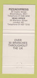 Matchbook Cover - Pizza Express UK London Bloomsbury 30 Strike